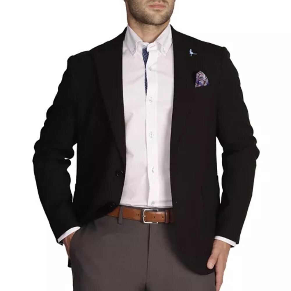 Taylor Byrd Mens Solid Black Blazer Brushed Stretch  Cotton 44R